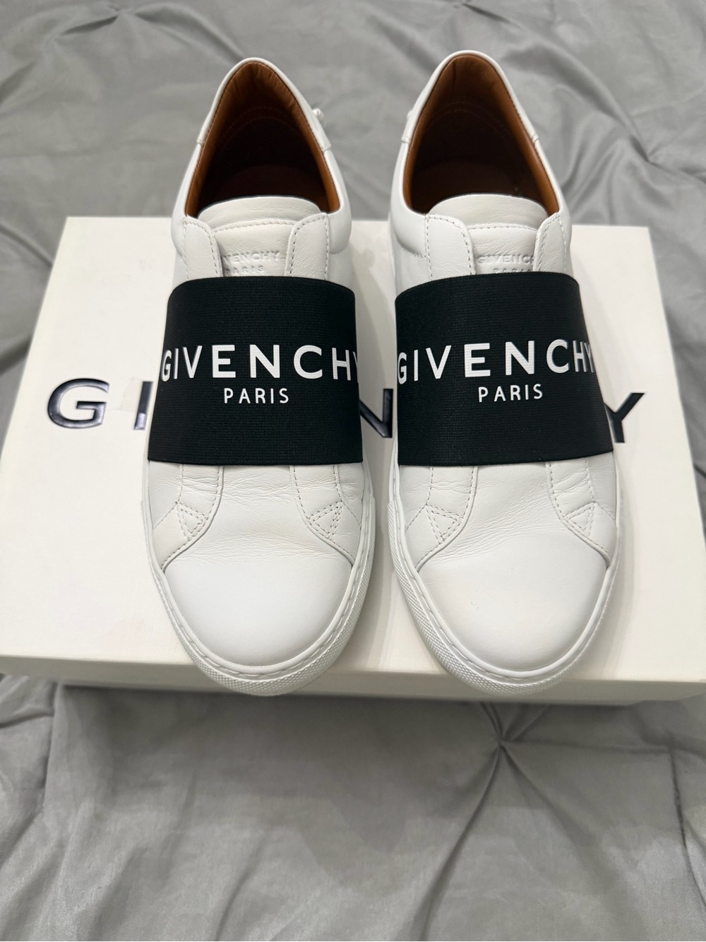 Givenchy  Women White Leather Slip-On Sneakers with Black Logo Strap